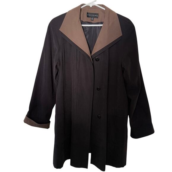 Gallery Jackets & Blazers - Vintage Gallery Black Brown Tan Trench Coat Medium  Classic Long Overcoat Fall
